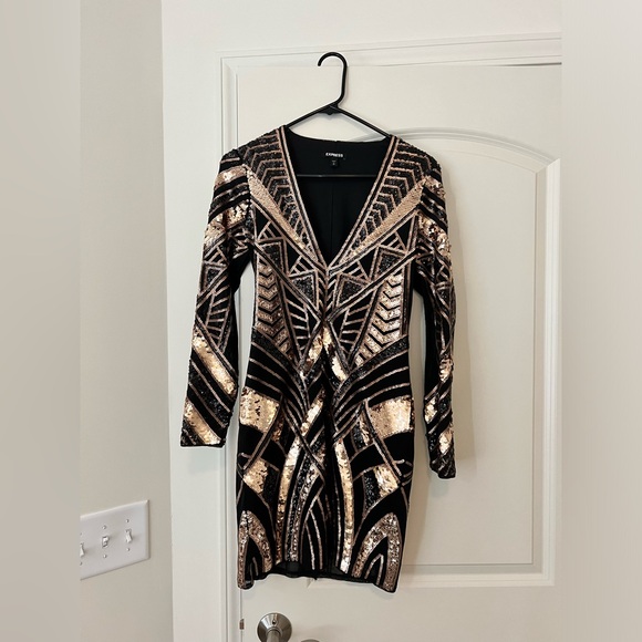 Express Black and Gold Sequin Dress - Picture 1 of 4